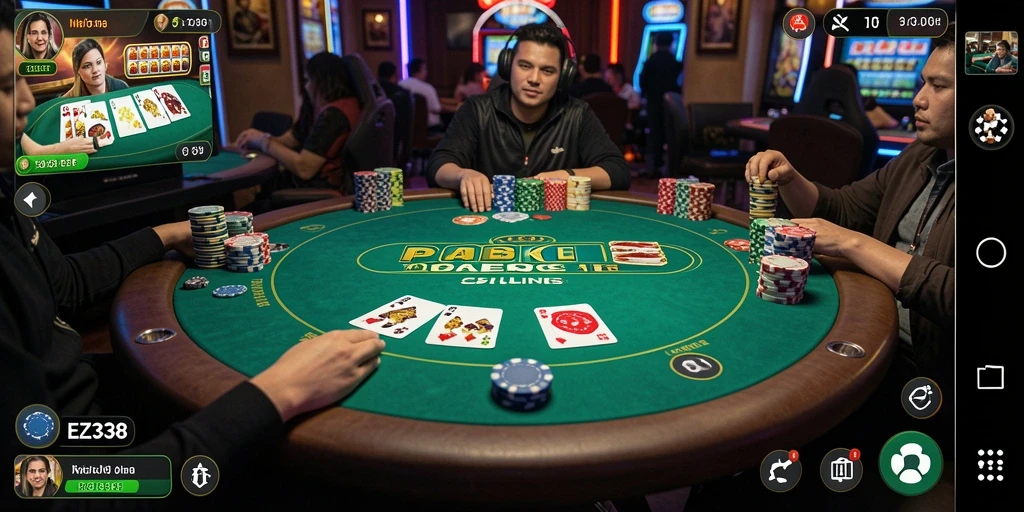 Tampilan gameplay poker yang mendebarkan di EZ338.