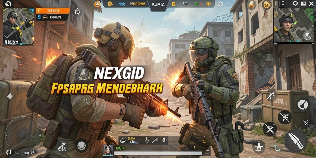 Tampilan gameplay NEXGID dengan aksi menembak yang mendebarkan.