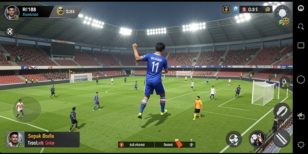 Screenshot gameplay RI188 yang menampilkan aksi sepak bola nyata.